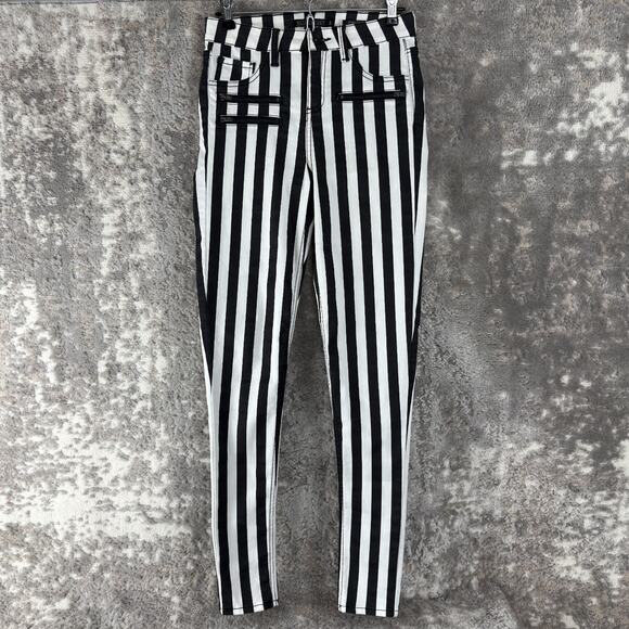 Blackheart Size 3 Stingerette Y2K Goth Emo Grunge Pants Black White Striped - Picture 1 of 12
